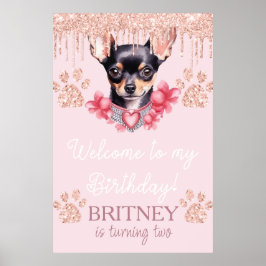 Chihuahua-hond met glitter verjaardags welkom fees poster