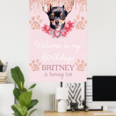 Chihuahua-hond met glitter verjaardags welkom fees poster (Thuiskantoor)