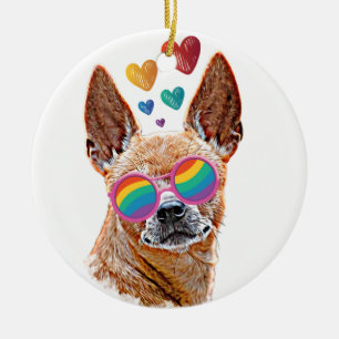 Chihuahua-hond met harten Valentijnsdag Keramisch Ornament