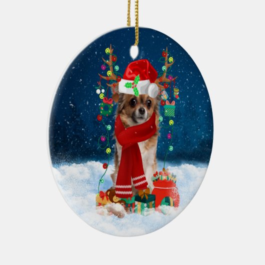 Chihuahua-hond met kerstcadeaus  keramisch ornament (Rechts)