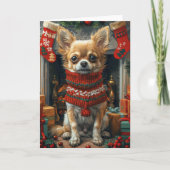 Chihuahua hond met kerstcadeaus open haard kaart (Voorkant)