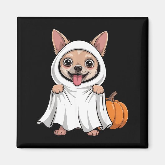 Chihuahua-hond met witte spookkostuum hond magneet (Voorkant)