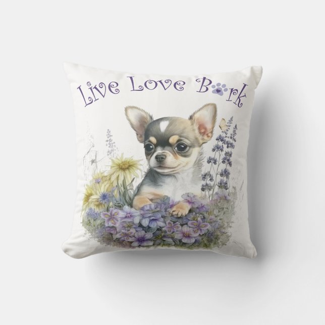 Chihuahua Hond Moeder Bloemstuk Kussen (Voorkant)