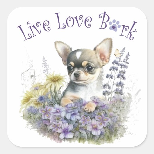 Chihuahua Hond Moeder Bloemstuk Vierkante Sticker (Voorkant)