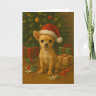 Chihuahua-hond onder een kerstboom feestdagen kaart