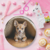 Chihuahua hond onder een tapijt papieren bordje (Feest)