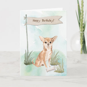 Chihuahua hond onder verjaardagsbord kaart