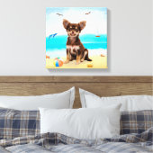 Chihuahua-hond op het strand canvas afdruk (Insitu (Slaapkamer))