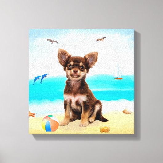 Chihuahua-hond op het strand canvas afdruk (Voorkant)