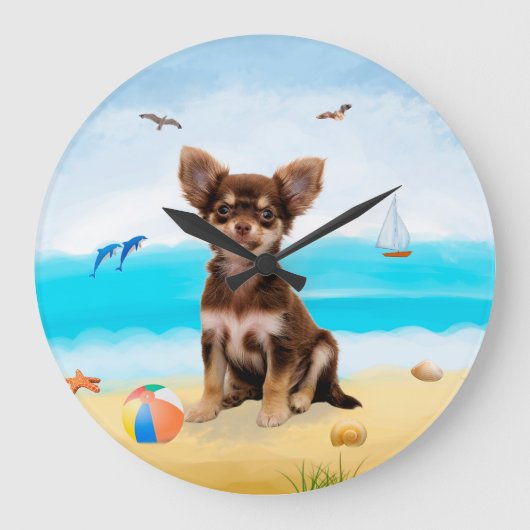 Chihuahua-hond op het strand grote klok (Voorkant)