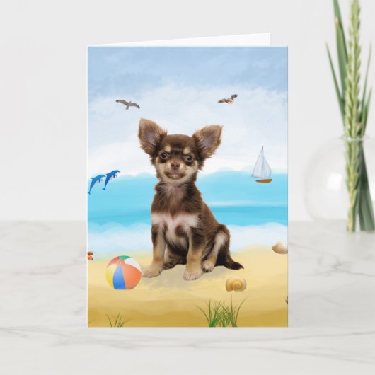 chihuahua hond op het strand kaart (Voorkant)