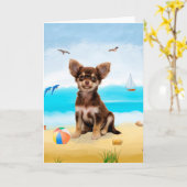 chihuahua hond op het strand kaart (Gele Bloem)