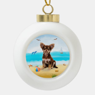 chihuahua hond op het strand keramische bal ornament