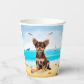 Chihuahua-hond op het strand papieren bekers (Achterkant)
