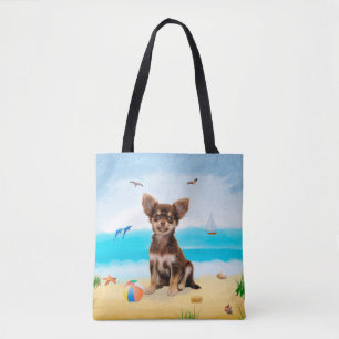 Chihuahua-hond op het strand tote bag