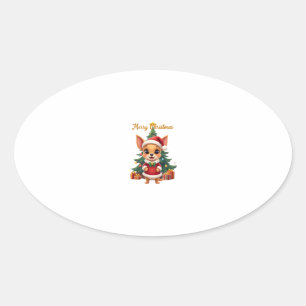 Chihuahua Hond Prettig Kerstfeest Ovale Sticker