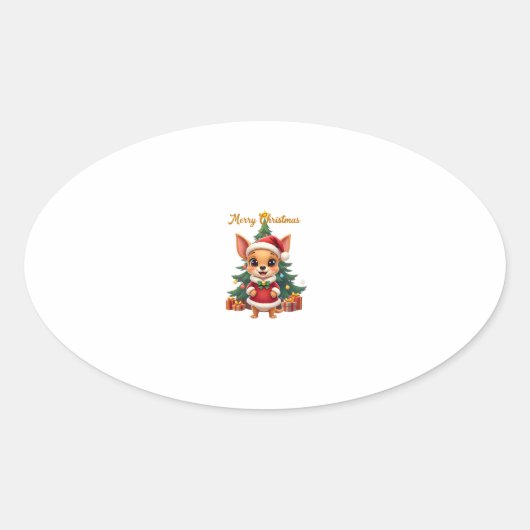 Chihuahua Hond Prettig Kerstfeest Ovale Sticker (Voorkant)