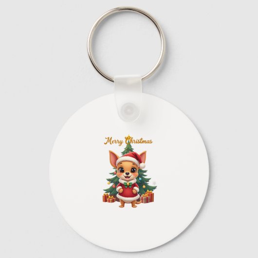 Chihuahua Hond Prettig Kerstfeest Sleutelhanger (Voorkant)
