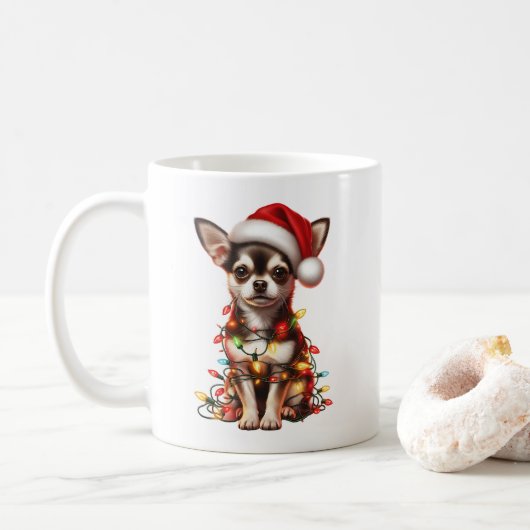 Chihuahua Hond Puppy Kerstmis Koffiemok (Met donut)