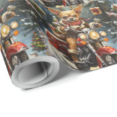 Chihuahua Hond Rijden Motorfiets Kerstmis Cadeaupapier (Rol Hoek)