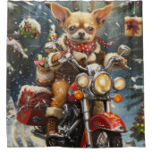 Chihuahua Hond Rijden Motorfiets Kerstmis Douchegordijn (Voorkant)