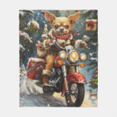 Chihuahua Hond Rijden Motorfiets Kerstmis Fleece Deken (Voorkant)
