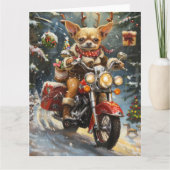 Chihuahua Hond Rijden Motorfiets Kerstmis Kaart (Voorkant)