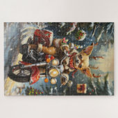 Chihuahua Hond Rijden Motorfiets Kerstmis Legpuzzel (Horizontaal)