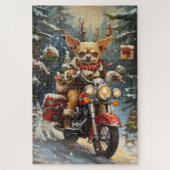 Chihuahua Hond Rijden Motorfiets Kerstmis Legpuzzel (Verticaal)