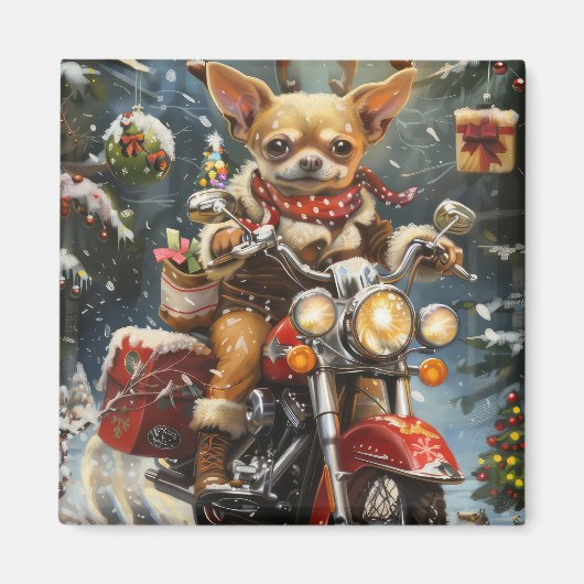 Chihuahua Hond Rijden Motorfiets Kerstmis Magneet (Voorkant)