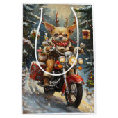 Chihuahua Hond Rijden Motorfiets Kerstmis Medium Cadeauzakje (Voorkant)