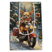 Chihuahua Hond Rijden Motorfiets Kerstmis Medium Cadeauzakje (Achterkant)