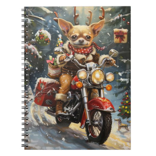 Chihuahua Hond Rijden Motorfiets Kerstmis Notitieboek (Voorkant)