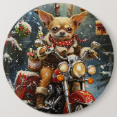 Chihuahua Hond Rijden Motorfiets Kerstmis Ronde Button 6,0 Cm (Voorkant)