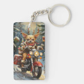 Chihuahua Hond Rijden Motorfiets Kerstmis Sleutelhanger (achterkant)