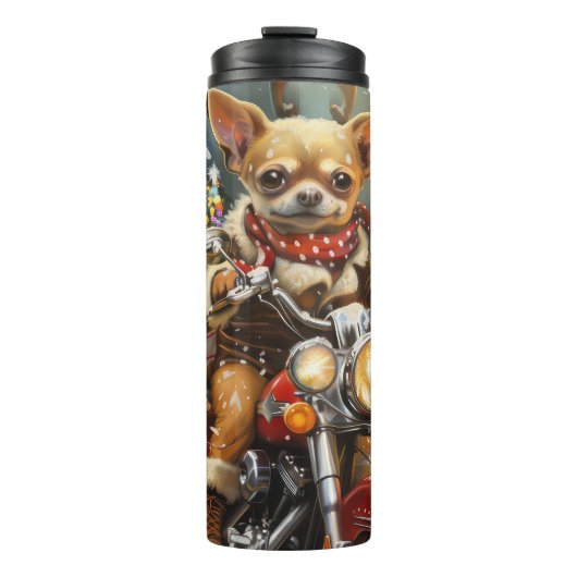 Chihuahua Hond Rijden Motorfiets Kerstmis Thermosbeker (Voorkant)