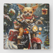 Chihuahua Hond Rijden Motorfiets Kerstmis Vierkante Klok (Voorkant)
