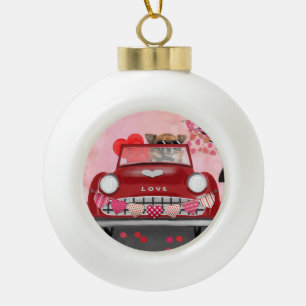 Chihuahua-hond rijdt in auto met harten Valentijns Keramische Bal Ornament