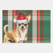 Chihuahua hond rood en groen geplakt Kerstmis Inpakpapier Vel (Voorkant 3)