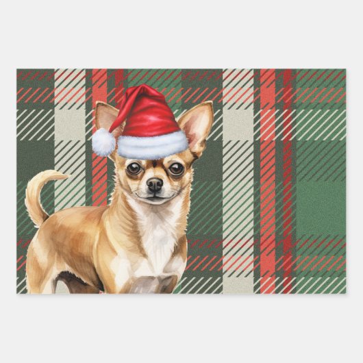 Chihuahua hond rood en groen geplakt Kerstmis Inpakpapier Vel (Voorkant 3)
