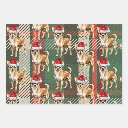 Chihuahua hond rood en groen geplakt Kerstmis Inpakpapier Vel (Voorkant 2)