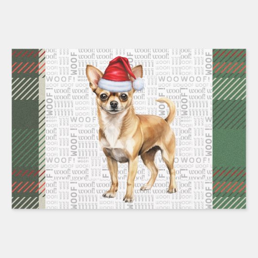 Chihuahua hond rood en groen geplakt Kerstmis Inpakpapier Vel (Voorkant)
