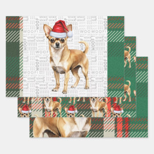 Chihuahua hond rood en groen geplakt Kerstmis Inpakpapier Vel