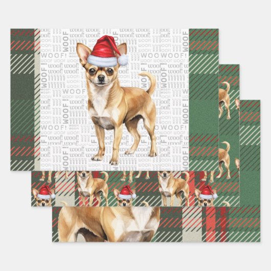 Chihuahua hond rood en groen geplakt Kerstmis Inpakpapier Vel (Set)