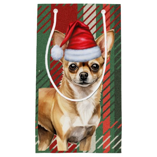 Chihuahua Hond Rood Groen Geplaagd Kerstmis Klein Cadeauzakje (Voorkant)