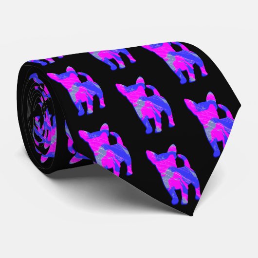 Chihuahua Hond Roze Silhouet Zwart Hals Stropdas (Opgerold)