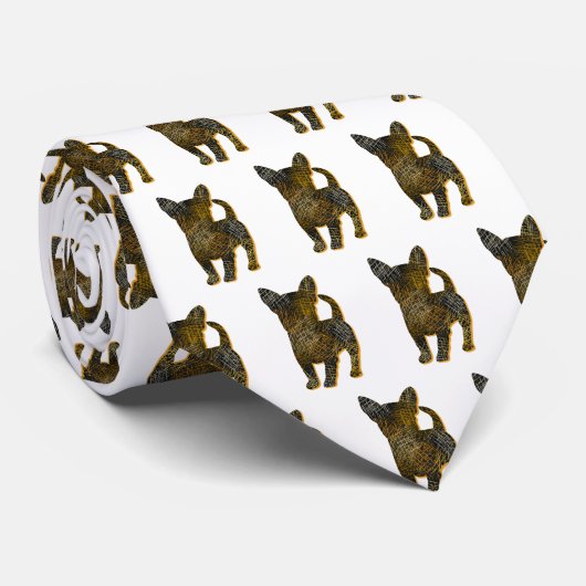 Chihuahua Hond Silhouet Halloween Witte Hals Stropdas (Opgerold)