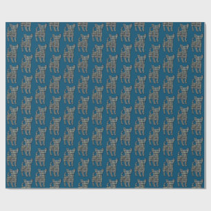 Chihuahua Hond Silhouet Y & B Raster Lijn Blauw Cadeaupapier