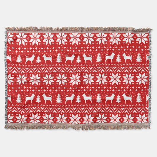 Chihuahua Hond Silhouetten Kerstpatroon Rood Deken (Voorkant)