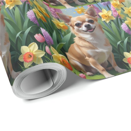 Chihuahua Hond Spring Bloemen Schilderen Cadeaupapier (Rol Hoek)